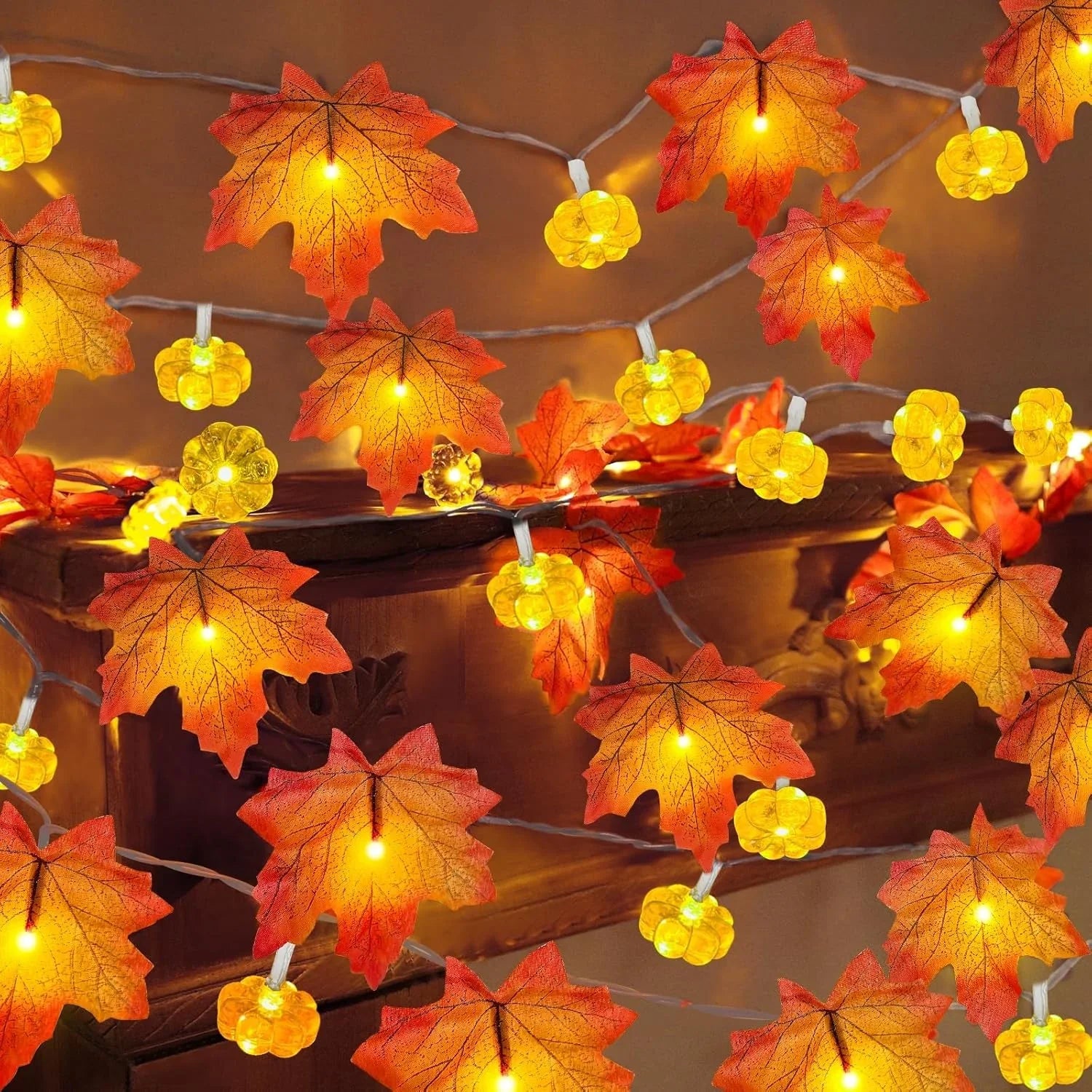 Fall Pumpkin & Maple Leaf String Lights
