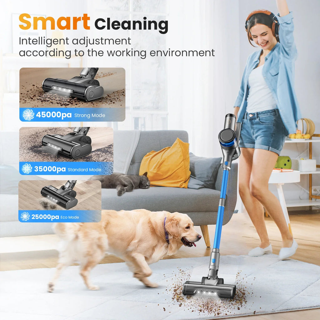 🧹 Powerful 45 kPa Cordless Stick Vacuum – Smart Cleaning