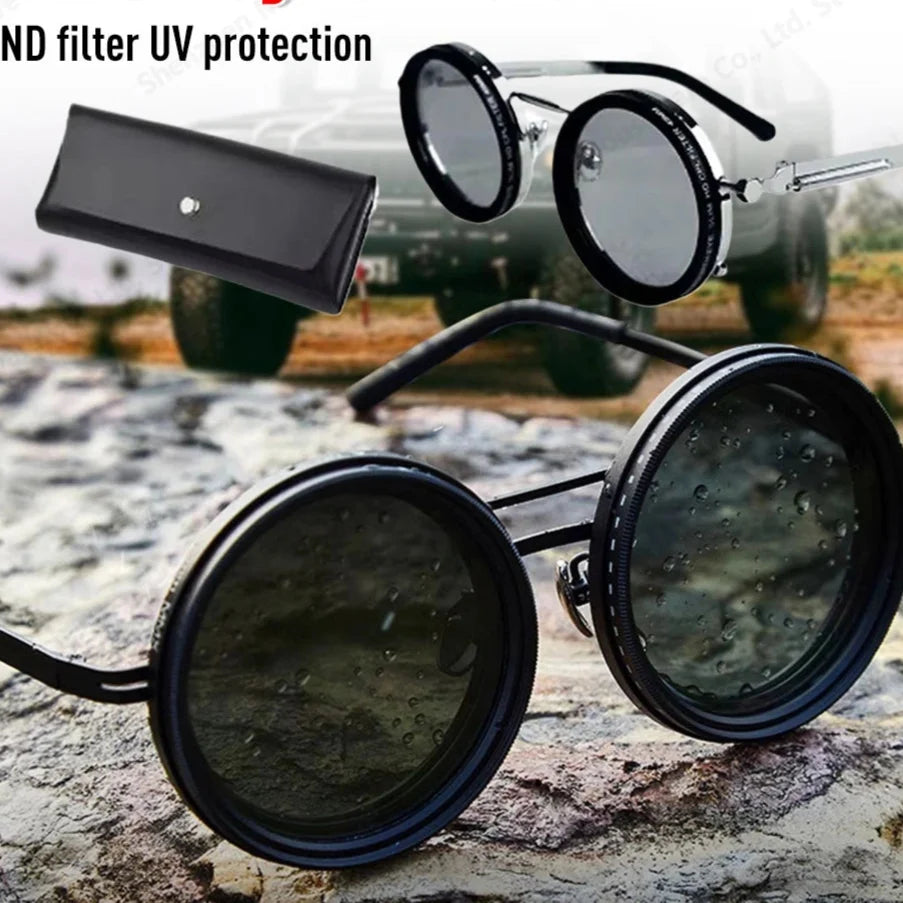 Adjustable Dimming Polarized Sunglasses – Retro Punk Round Style