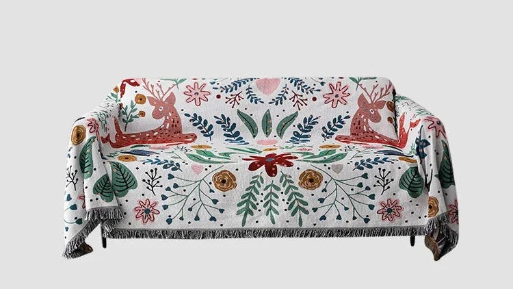 Floral Deer Forest Woven Throw Blanket