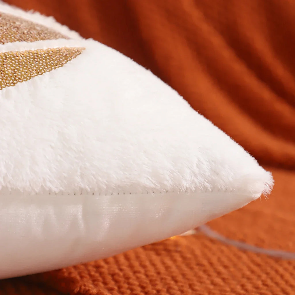 Halloween Pumpkin Gold Sequin Embroidered Plush Pillow Cover – Festive Throw Cushion for Sofa, Bed & Autumn Decor