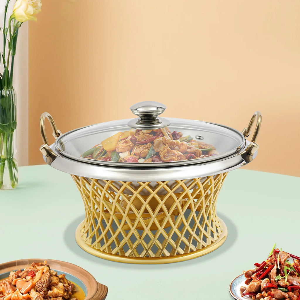 24cm/9.45in Buffet Chafing Dish, Round Chafing Dish, Chafing Dish With Lid, BBQ Tool, For Wedding, Kitchen, Party Decoration