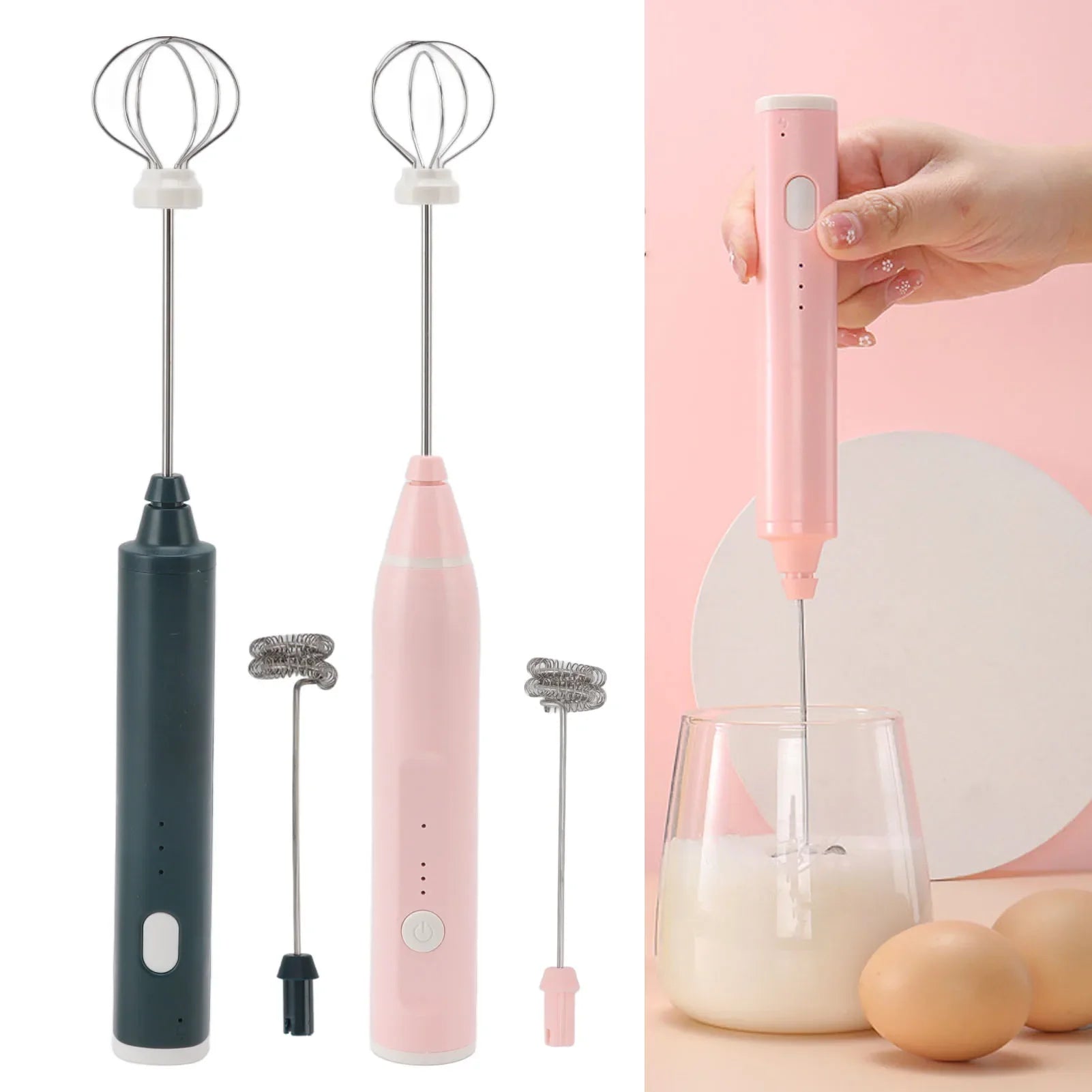 Clearance Deal Electric Whisk 2 Stainless Steel Heads Mini Cordless Multifunction Coffee Milk Frother Waterproof Stirring Tool