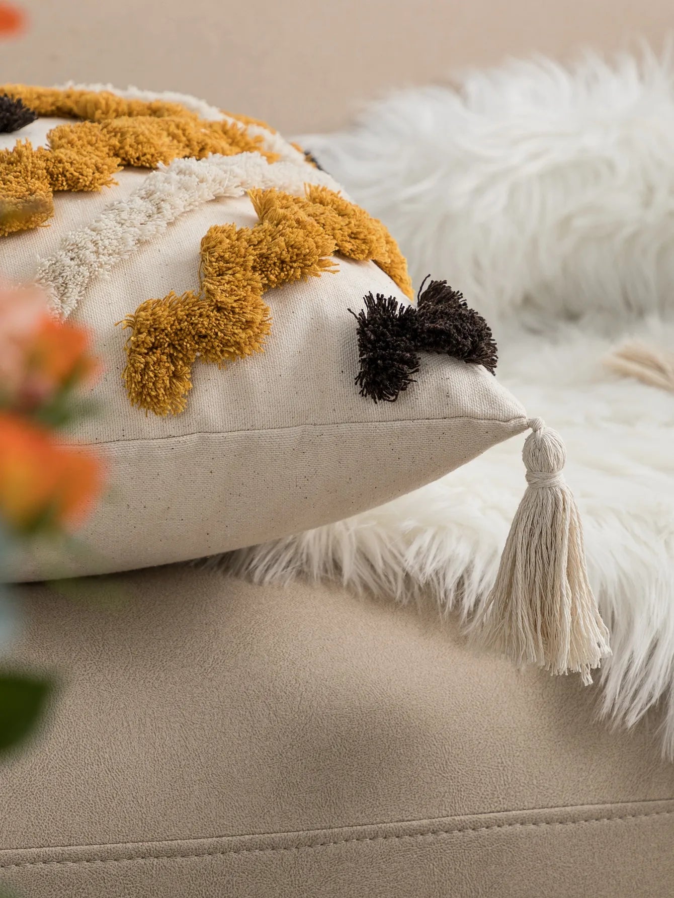 Rust Bohemian Tufted Geometric Pillowcase