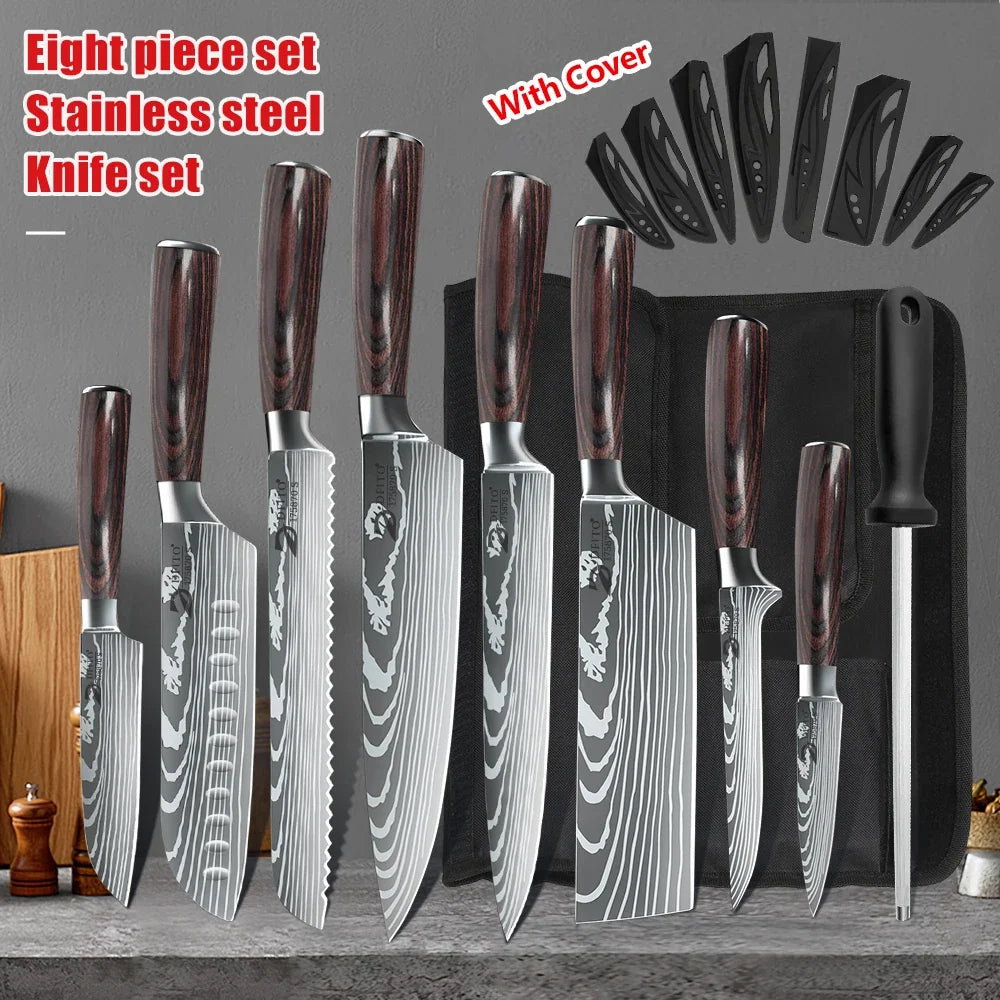 KEPEAK Ultra Sharp Stainless Steel Kitchen Knife Set – Ultra Sharp Chef, Santoku, Cleaver & Utility Knives