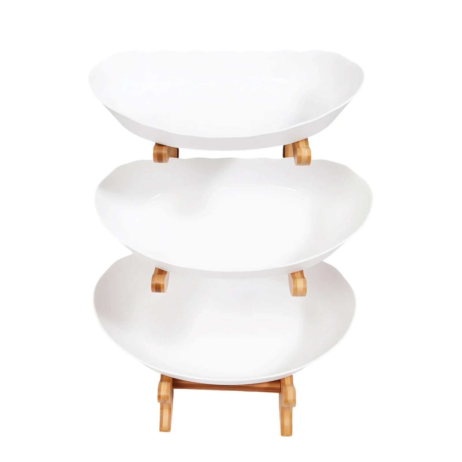 3-Tier Fruit Plate,Snack Dessert Cake Tray Plate Rack for Party Wedding,Fruit Bowl W/ Bamboo Wood Stand,Candy Dish Cake Stand