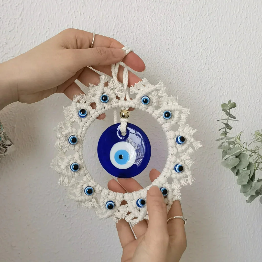 Handcrafted Evil Eye Macrame Circle Wall Decor