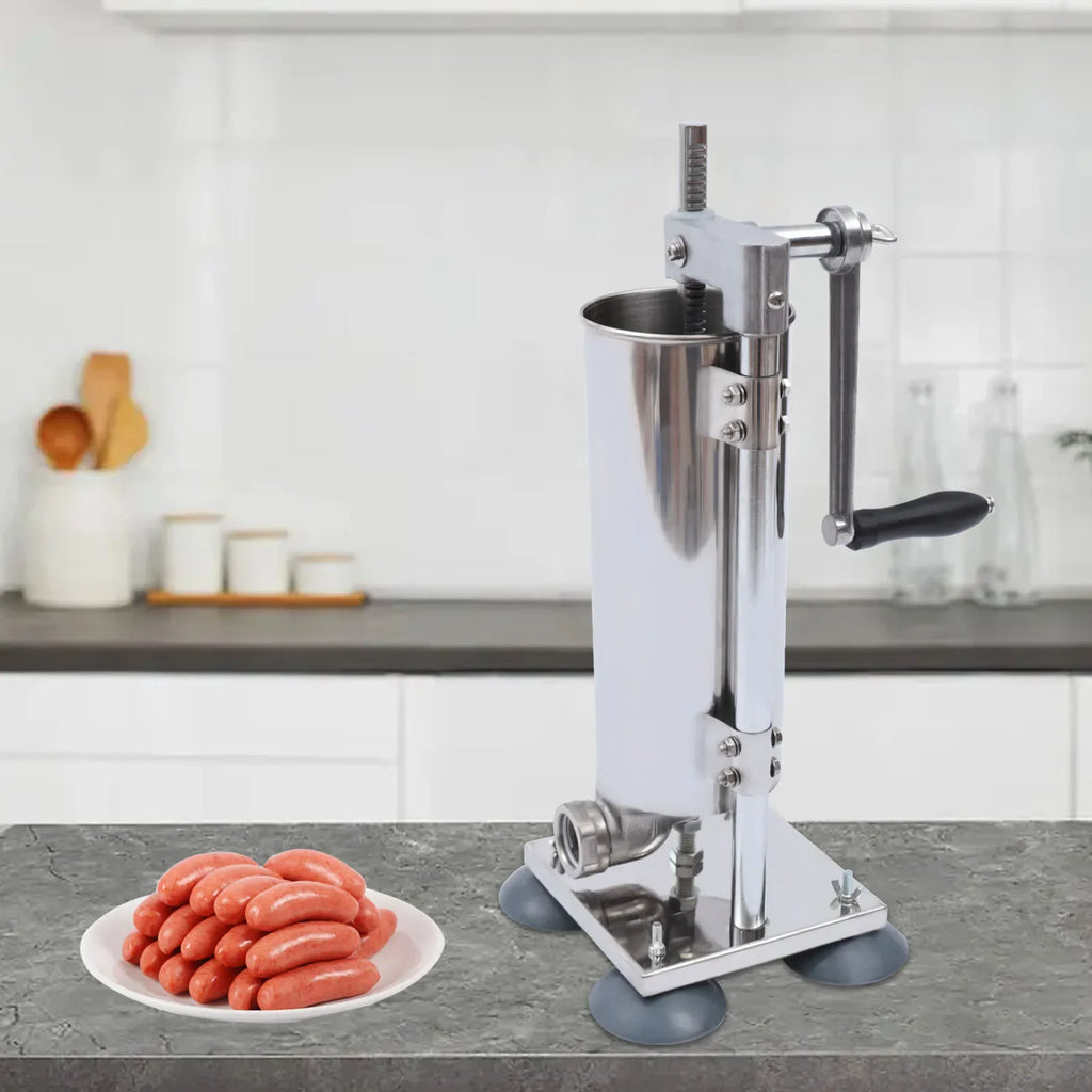 3L Stainless Steel Manual Sausage Stuffer – Vertical Sausage Maker with 11 Filling Tubes