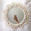 Boho Macrame Round Wall Mirror – Decorative Hanging Mirror for Bedroom & Living Room - Natural Knotted Sun