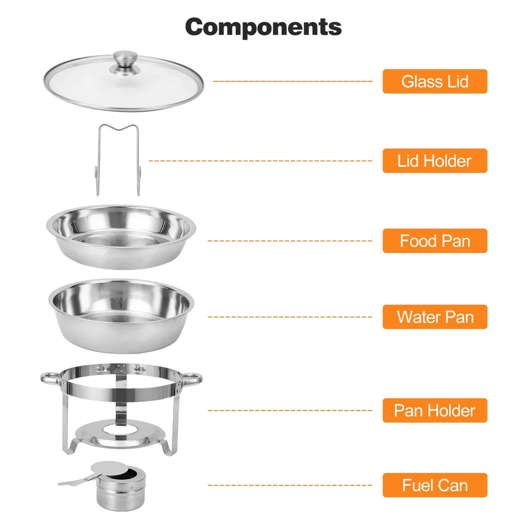 2/4 Pack Chafing Dish Buffet Set, 5QT Buffet Servers and Warmers, Round Catering Warmer with Glass Lid & Lid Holder for Party