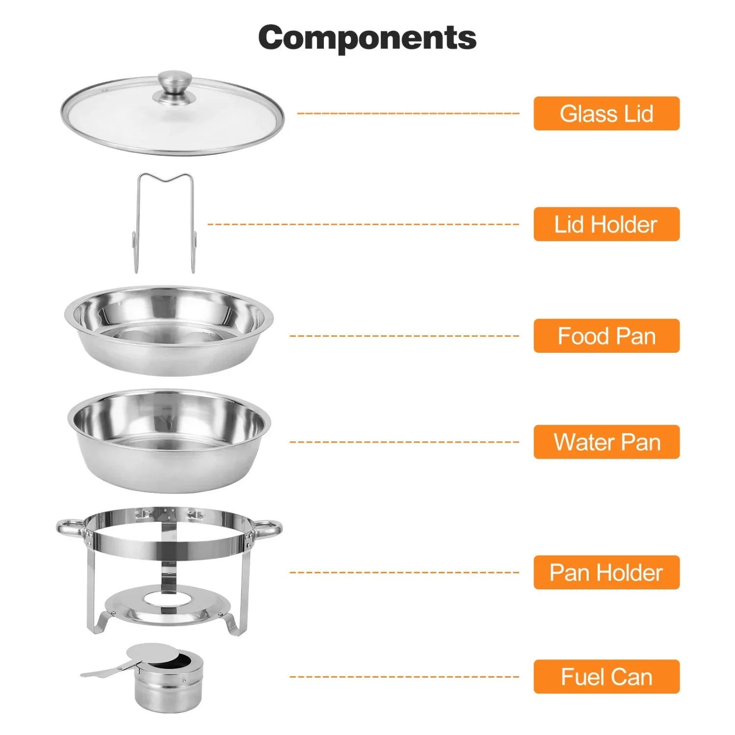 2/4 Pack Chafing Dish Buffet Set, 5QT Buffet Servers and Warmers, Round Catering Warmer with Glass Lid & Lid Holder for Party