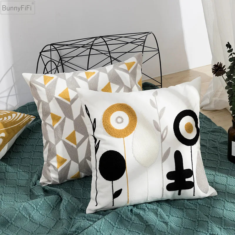 🌼 Cozy Embroidered Throw Pillow Cover – Nordic-Inspired Boho Home Decor Accent