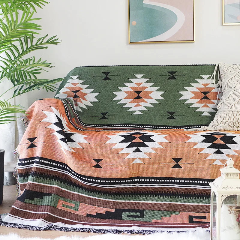 Bohemian Plaid Tassel Throw Blanket