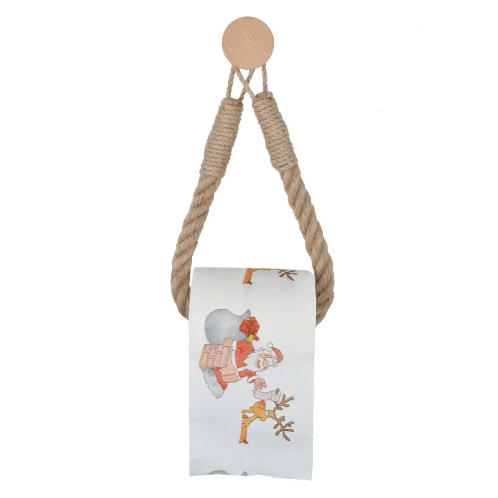 Boho Rope Toilet Paper Holder – Nail-Free Wall Mounted Handtowel Rack for Bathroom Storage & Decor