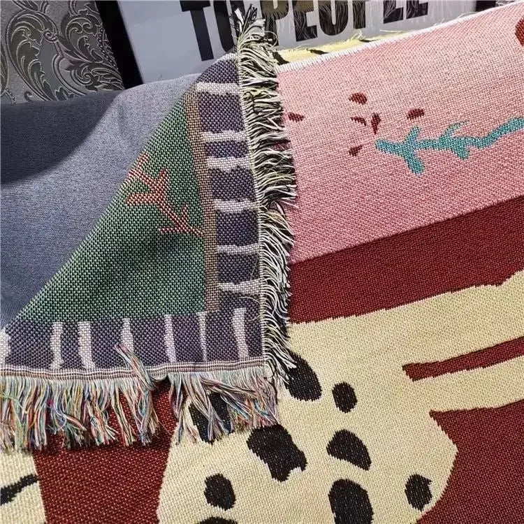 Two Leopard Tapestry Throw Blanket – Woven Cotton Blend Boho Animal Print Blanket for Sofa, Bed & Home Decor