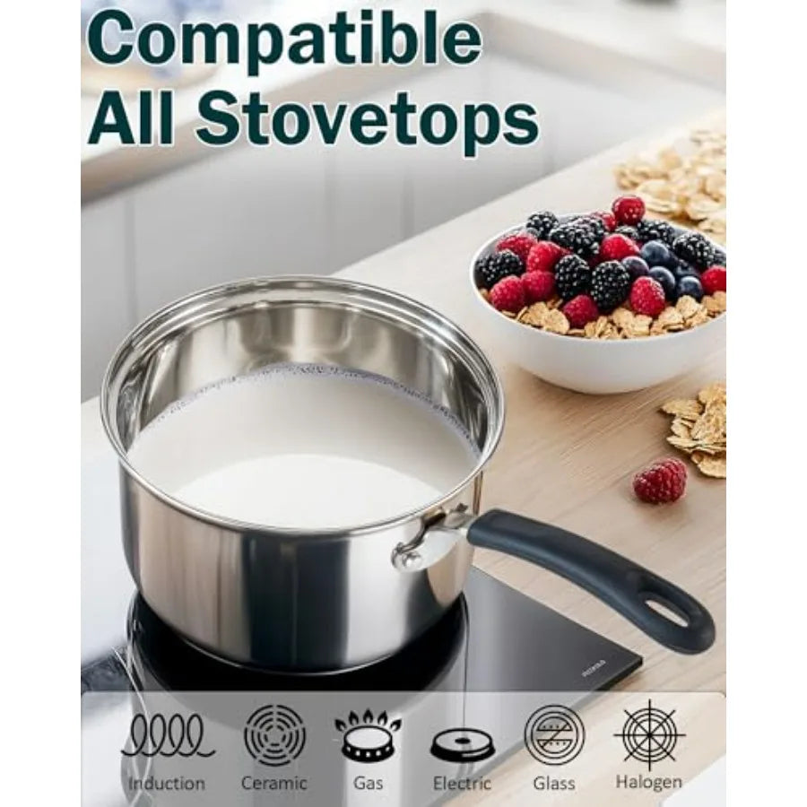 Stainless Steel Cookware Sets 10-Piece, Pots and Pans Kitchen Cooking Set with Stay-Cool Handles, Dishwasher Safe, Silver