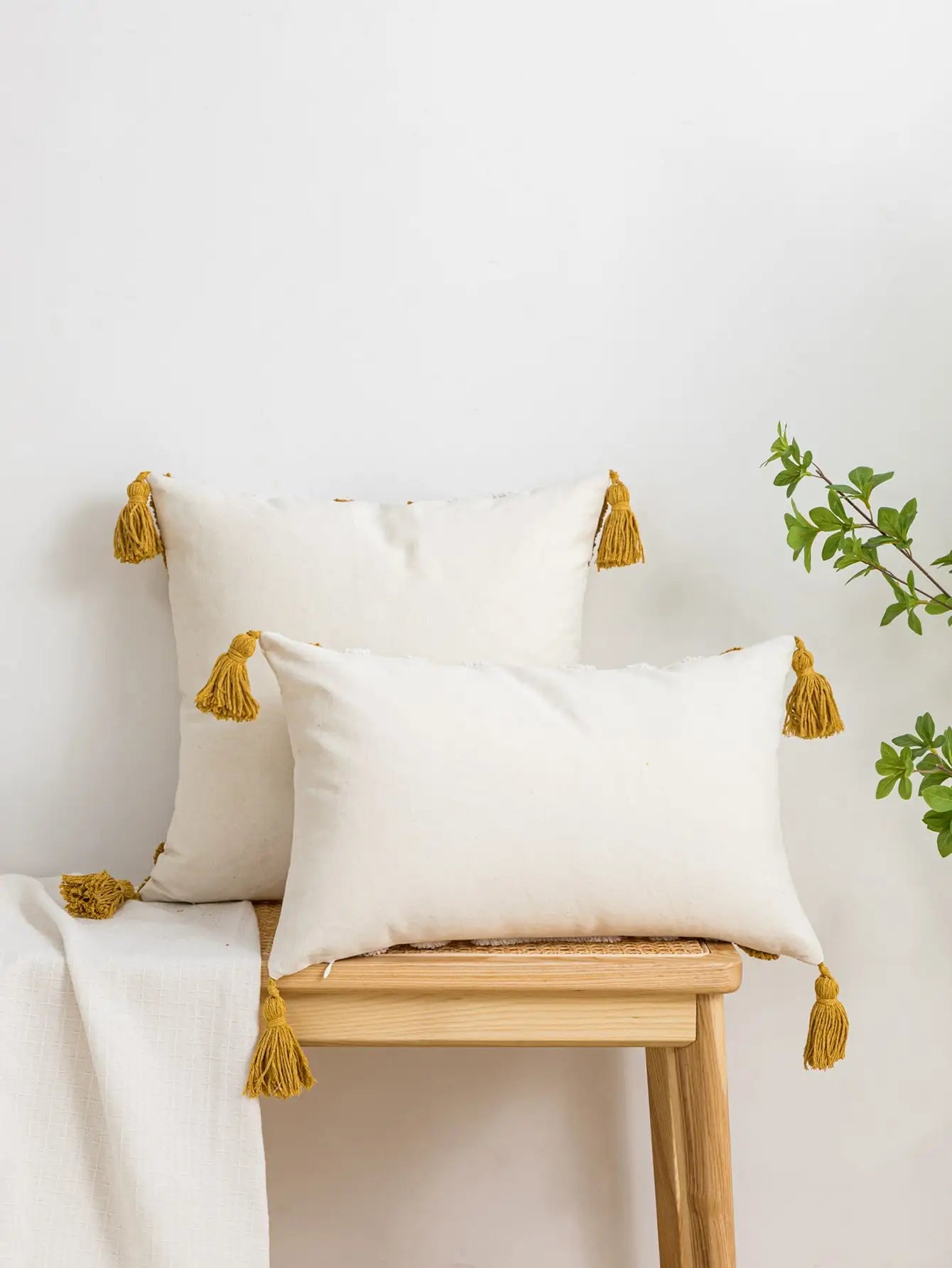 Geometric Diamond Pillow Cover With Tassels – Boho Home Decor Accent for Couch, Bed, or Chair