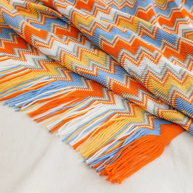 Boho Woven Zigzag Throw Blanket