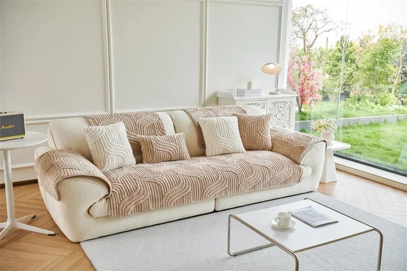 Plush Wave Striped Couch Slipcovers