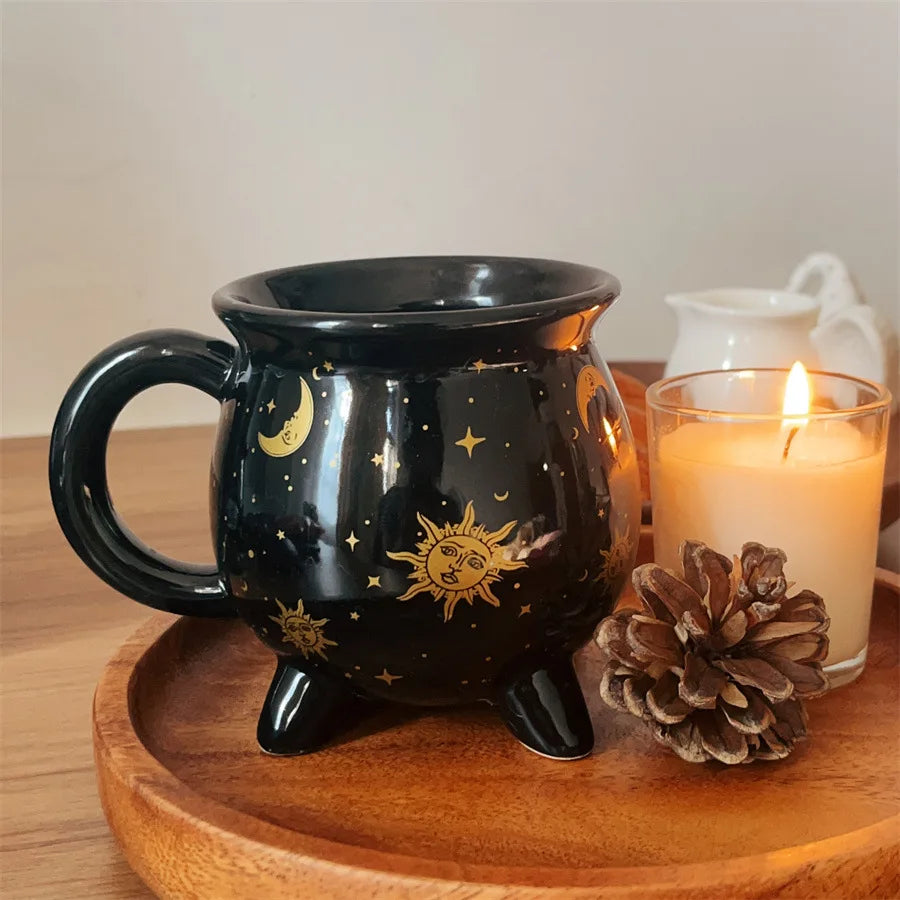 🖤 Cauldron Coffee Mug – Black Ceramic Witch Cup for Magical Sips