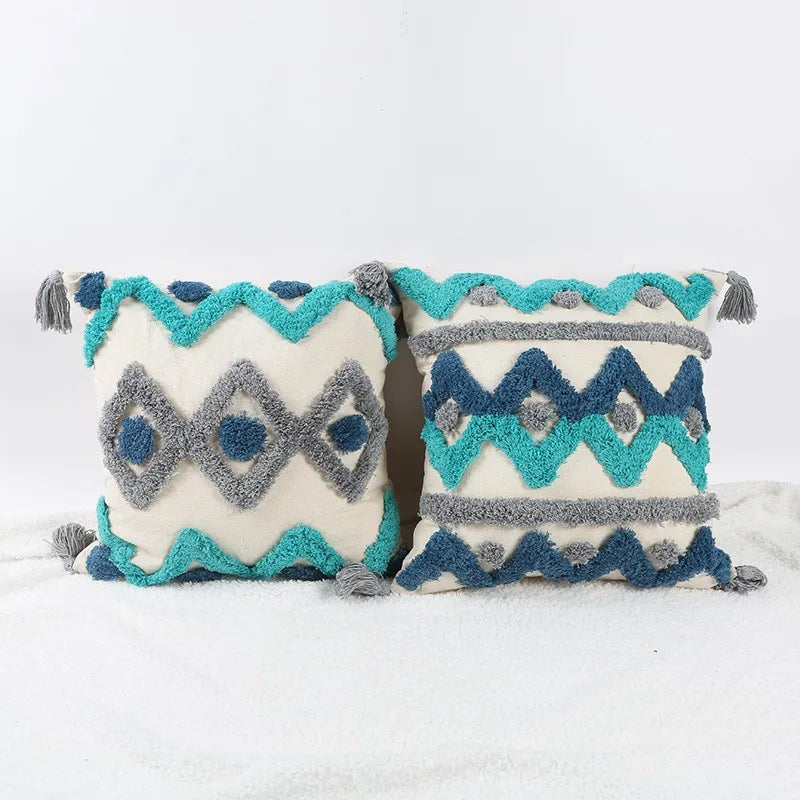 Hand-Embroidered Boho Tufted Decorative Pillowcase