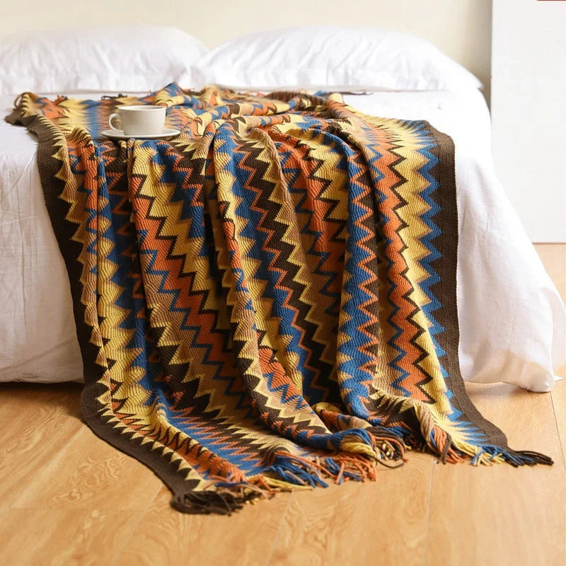 Boho Woven Zigzag Throw Blanket