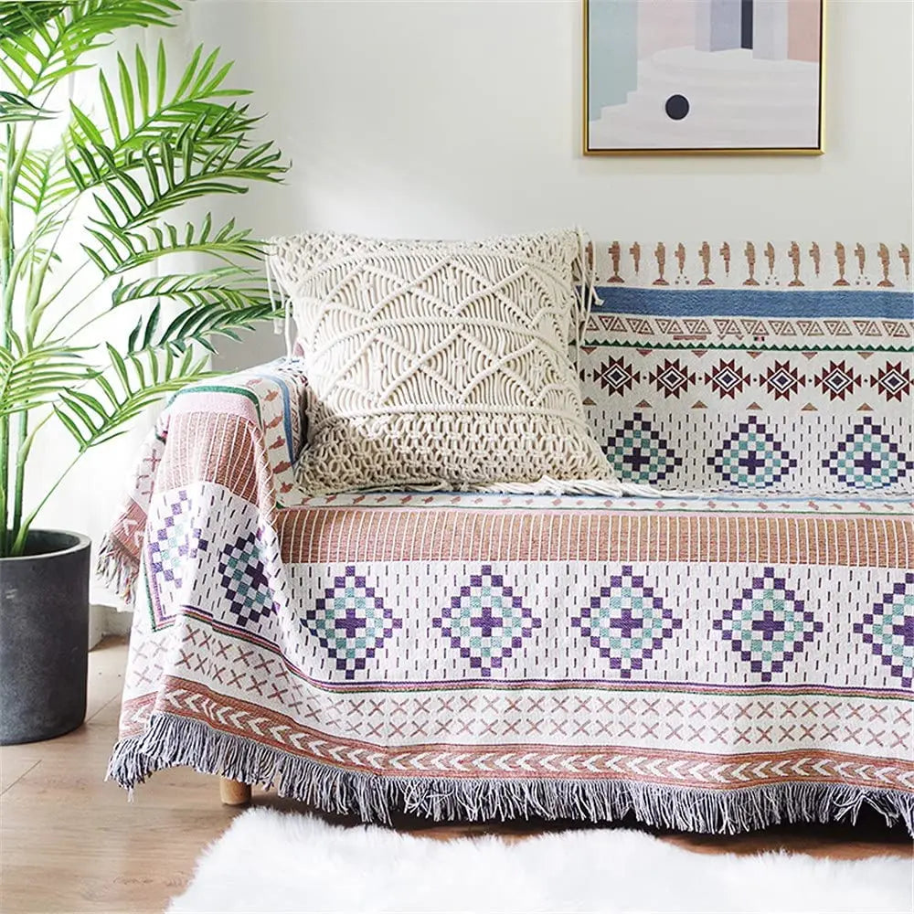Bohemian Plaid Tassel Throw Blanket