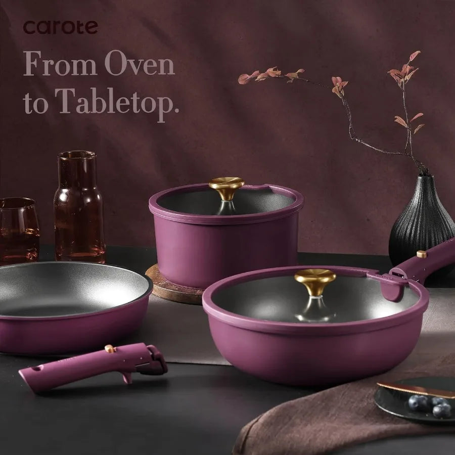 21pcs Pots and Pans Set, Nonstick Cookware Set Detachable Handle, Induction Kitchen Cookware Sets Non Stick with Removable Handl