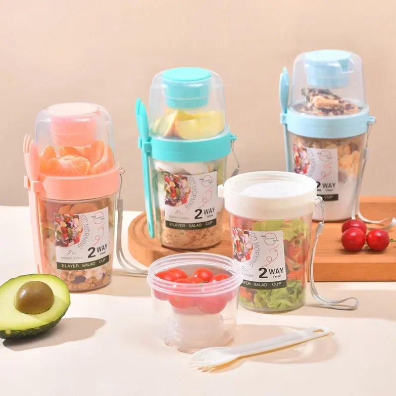 Carry Breakfast Cup Salad Cups Portable Yogurt Cereal Oatmeal Snacks Parfait Containers Salad Dressing Holders with Lid Forks