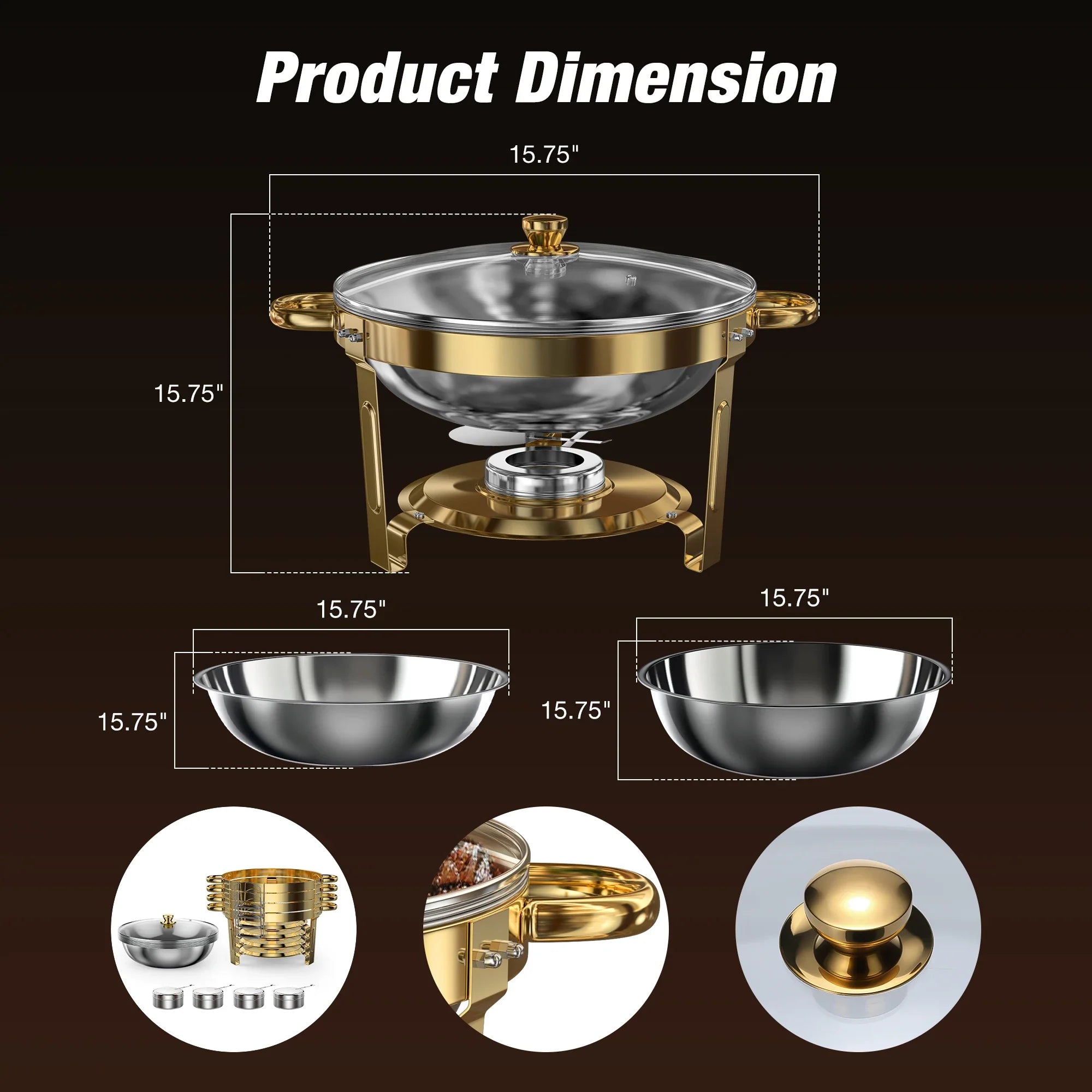 5QT Round Stainless Steel Chafing Dish Set – 2/4 Pack Buffet Warmers for Parties & Events