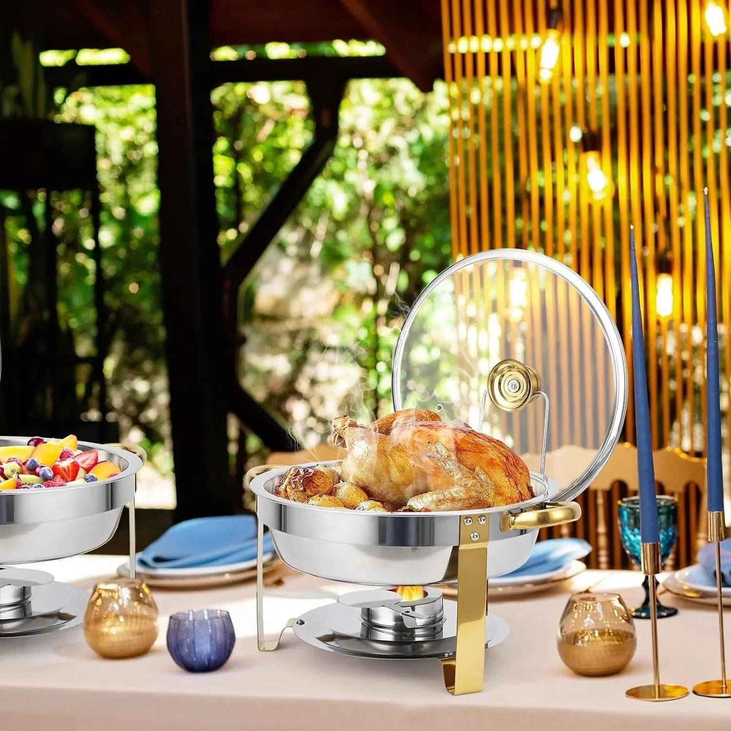 2/4 Pack Chafing Dish Buffet Set, 5QT Buffet Servers and Warmers, Round Catering Warmer with Glass Lid & Lid Holder for Party