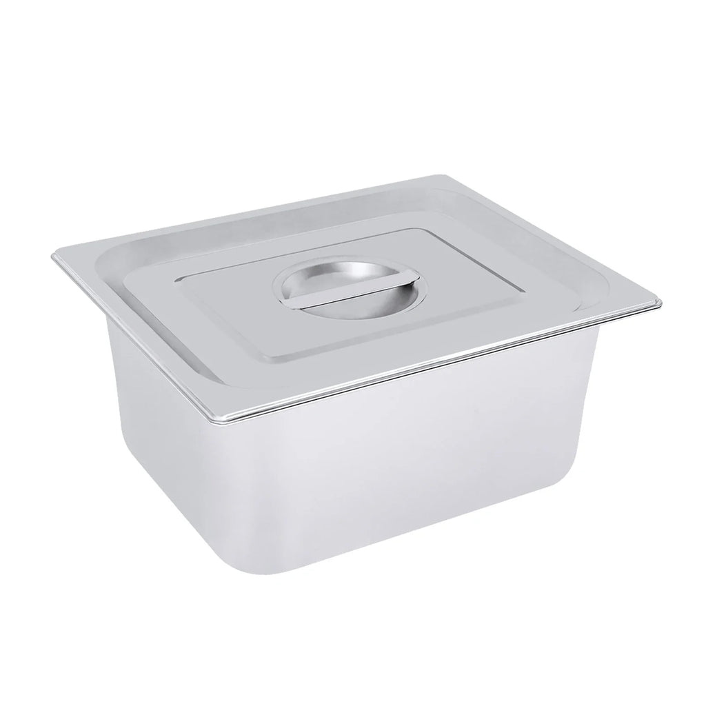 Stainless Steel Steam Table Pans, 7L Capacity, 6in Depth, Set of 4 with Lid for Food Display and Protection
