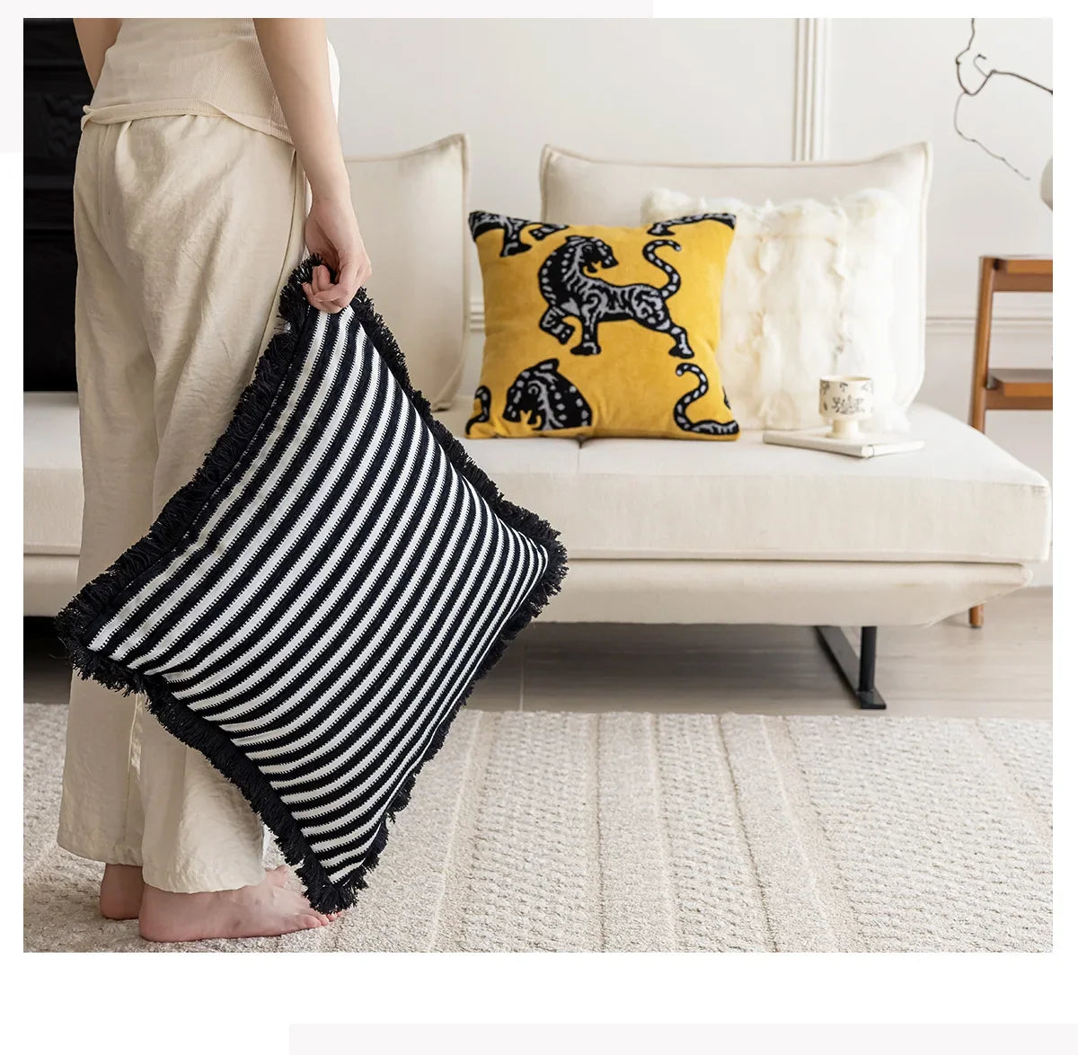 Tiger Embroidered Throw Pillow Cover – Luxury Boho Cushion Case for Sofa, Bed & Home Decor