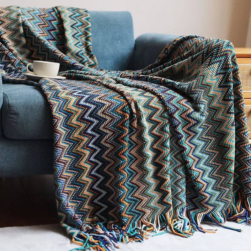 Boho Woven Zigzag Throw Blanket