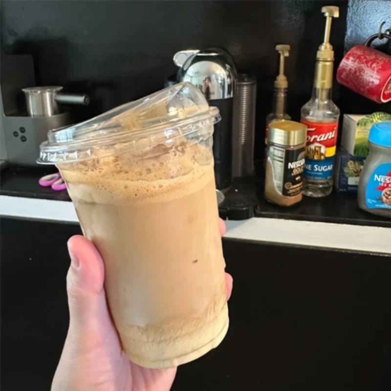 20 PCS,Disposable Coffee Cups - Direct Drink Lid, Leak-Proof PET, for Cafes, Milk Tea Shops, Parties & Cold Drinks