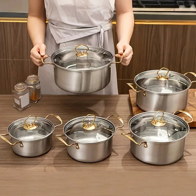 10-Piece Stainless Steel Cookware Set - Soup Pot/Frying Pan/Sauce Pan with Lids, Fit Induction/Electric/Gas Stoves