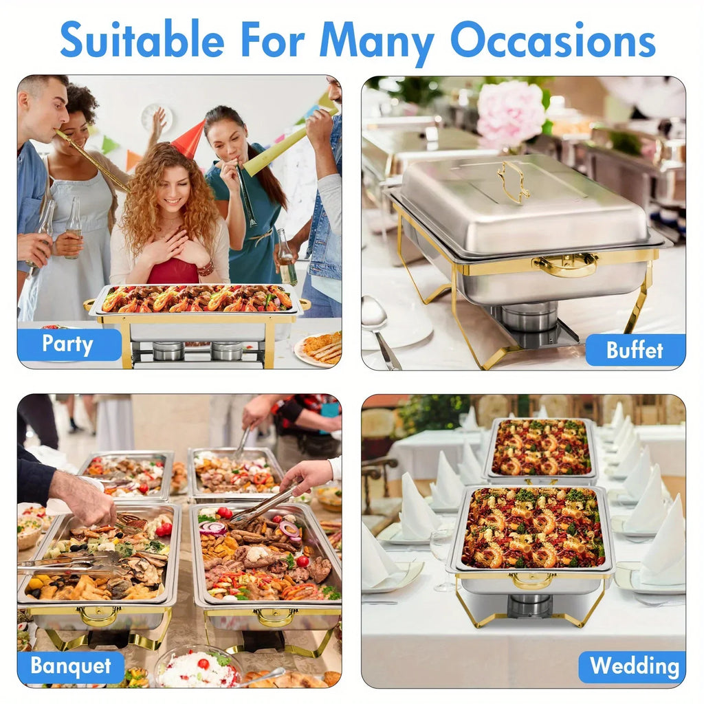 4 Pack 8QT Chafing Dish Buffet Set – Stainless Steel Food Warmer with Chafing Fuel Holder