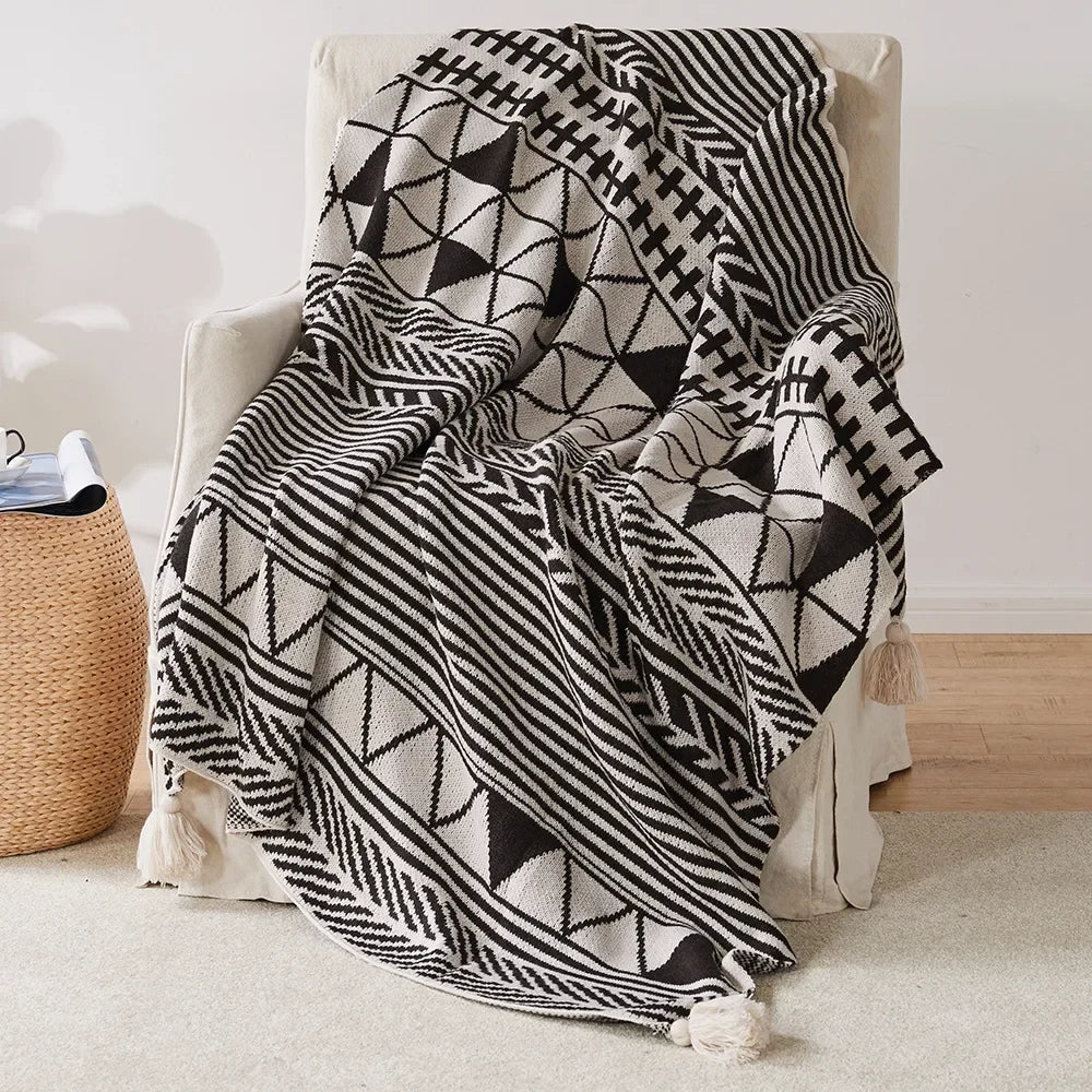 Knit Stripe Tassel Throw Blanket
