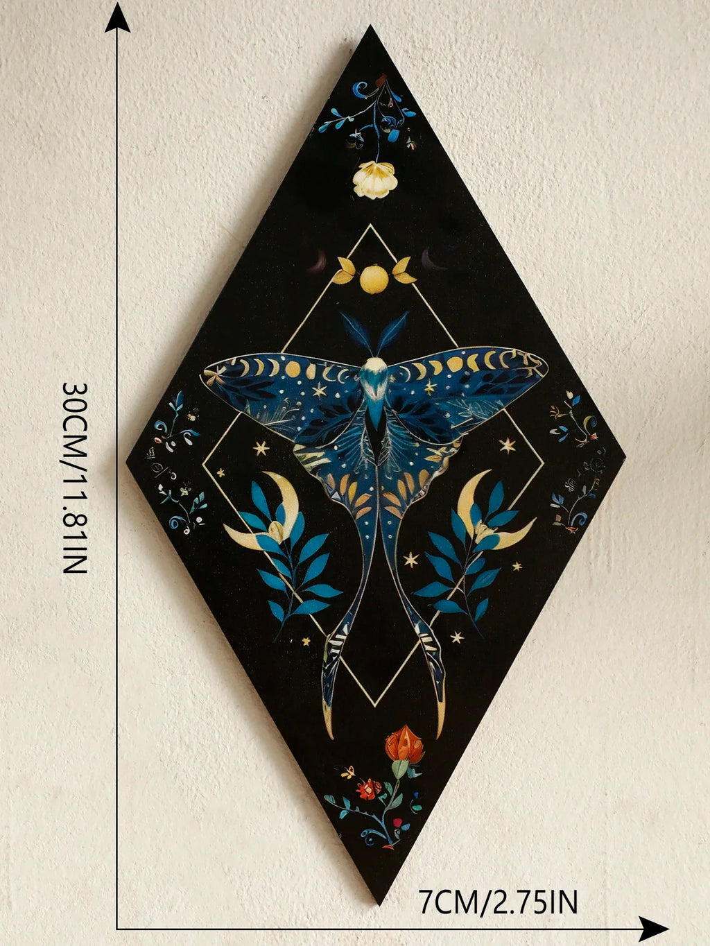 Butterfly & Moon Wooden Wall Art – Hand-Painted Nordic Boho Home Decor Accent