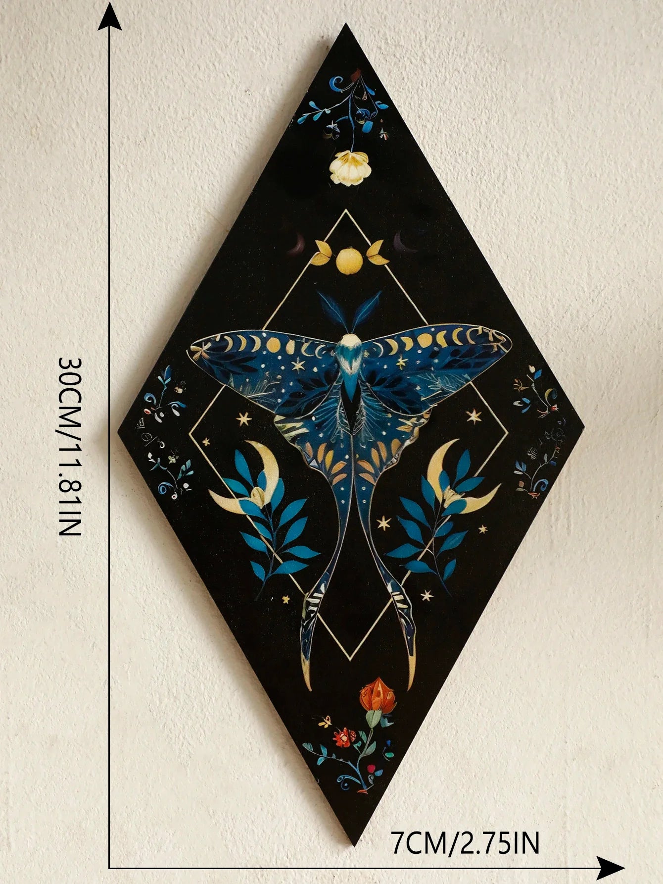Butterfly & Moon Wooden Wall Art – Hand-Painted Nordic Boho Home Decor Accent