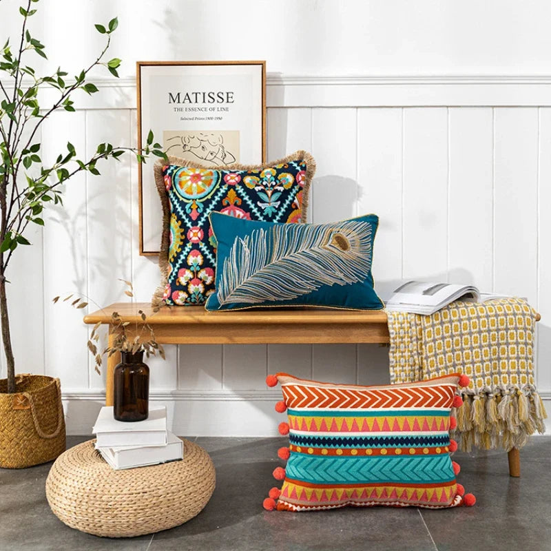Bohemian Embroidered Throw Pillow Covers