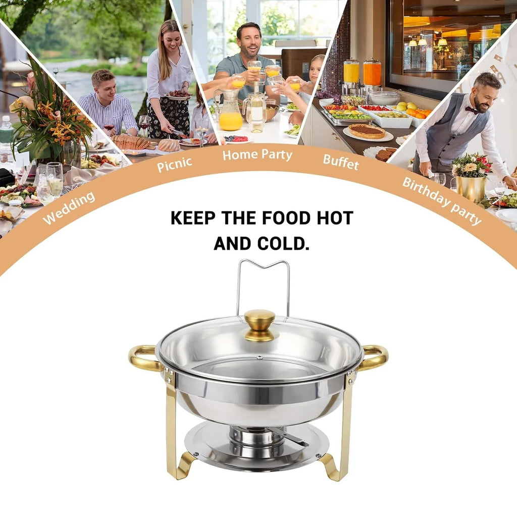 2/4 Pack Chafing Dish Buffet Set, 5QT Buffet Servers and Warmers, Round Catering Warmer with Glass Lid & Lid Holder for Party