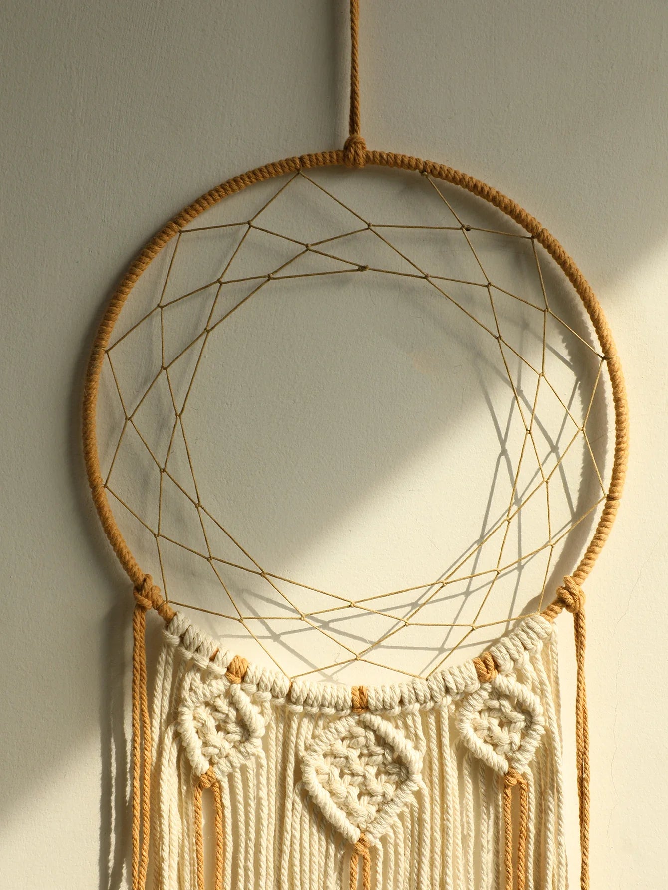 Boho Macrame Dream Catcher with Leaf Design – Handmade Tapestry Wall Hanging for Bedroom Decor