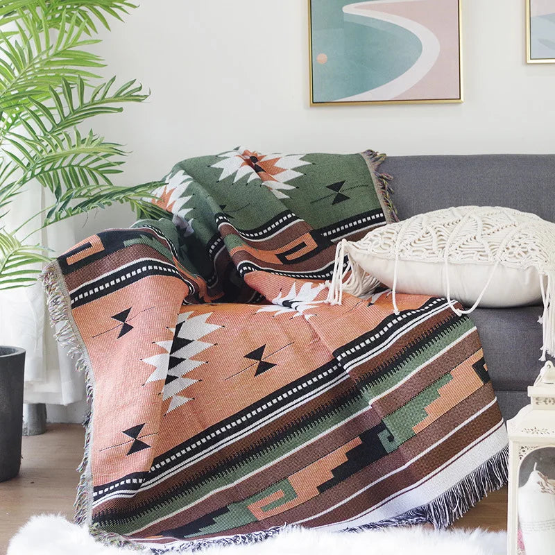Bohemian Plaid Tassel Throw Blanket