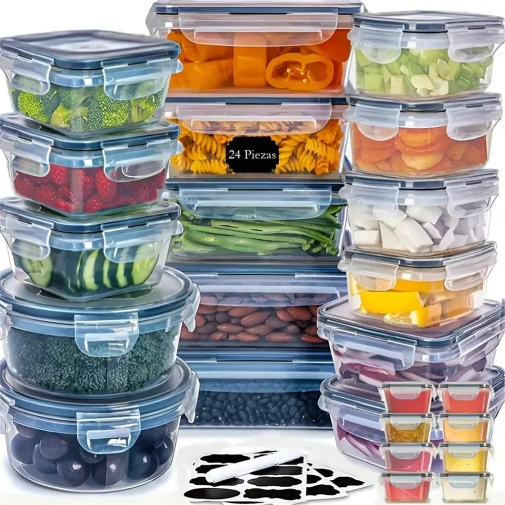 24-Piece Kitchen Storage Container Set – Stackable Plastic Bins with Flip Lids