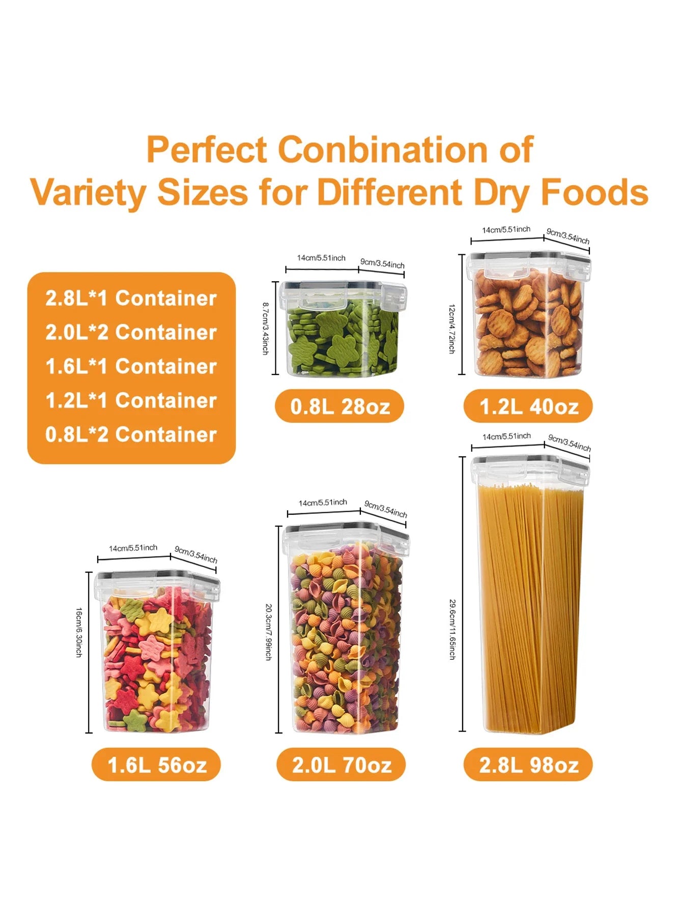 14pcs Pasta Storage Containers with Airtight Lids, Labels & Markings – BPA-Free Kitchen Organization Set for Pasta & Dry Food