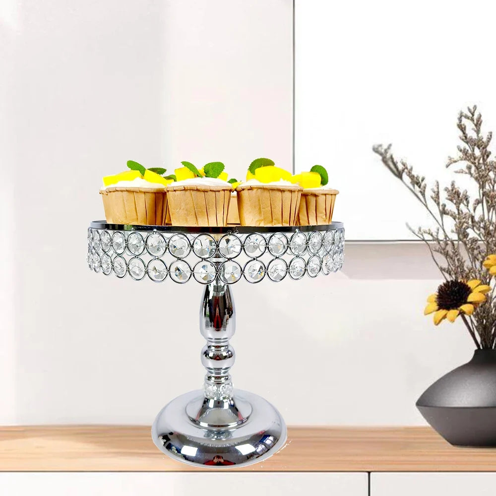 6Pcs-9PcsCake Stand Set with Crystal Beaded Mirror Metal Dessert Table Display Stands Cupcake Holder for Birthday Party Festival