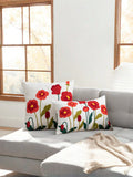 Poppy Flower Pillow Cover – Cotton Sail Fabric Cushion Cover | Modern Boho Home Decor | Housewarming Gift