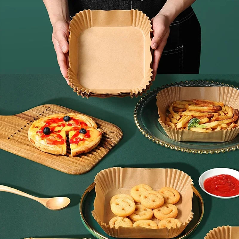 Air Fryer Liner & Steamer/Baking Paper – Silicone Coated, Plant Oil Layer, Oil-Resistant for Home & Bakeries
