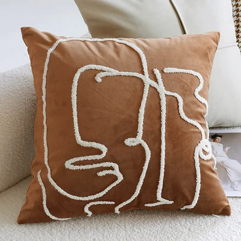 Vintage Nordic Throw Pillow Cover – Abstract Face